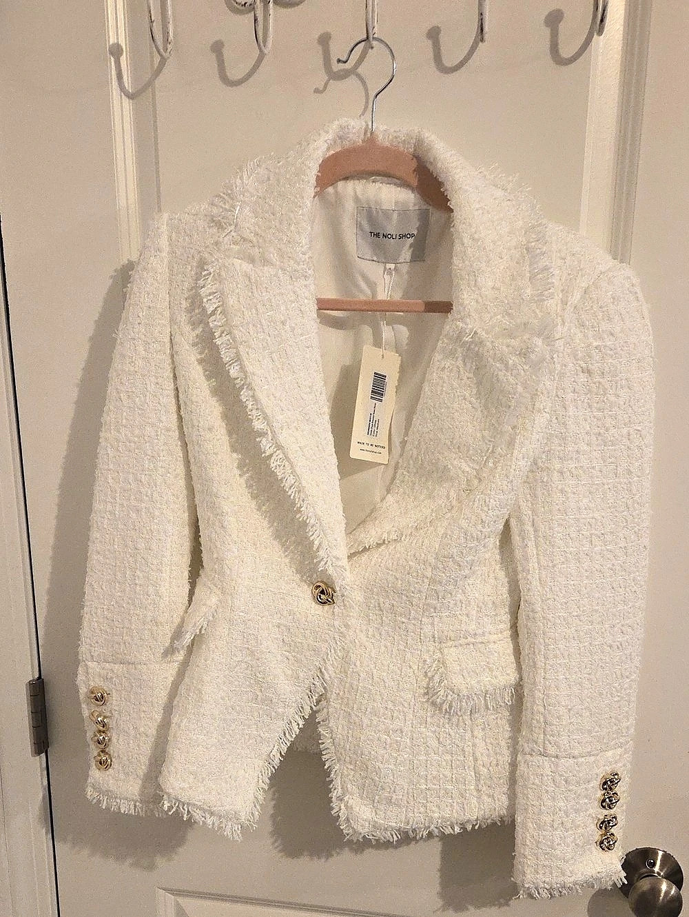 The Noli Shop Giselle Single Breasted Tweed Blazer White Size M NWT